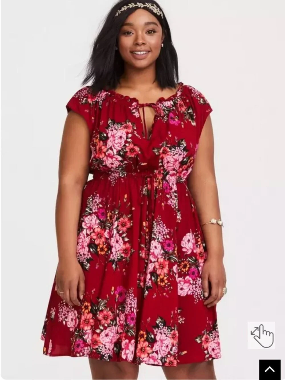 Torrid Size 4 Mini Challis Tie Front Skater Dress Red Floral Ruffle Garden 4X